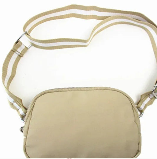 Beige Crossbody B/W Strap Bag